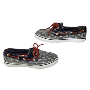 Sperry Shoes Womens 6.5 Red White Blue Sequin Anchor Patriotic Navy Boat Loafers